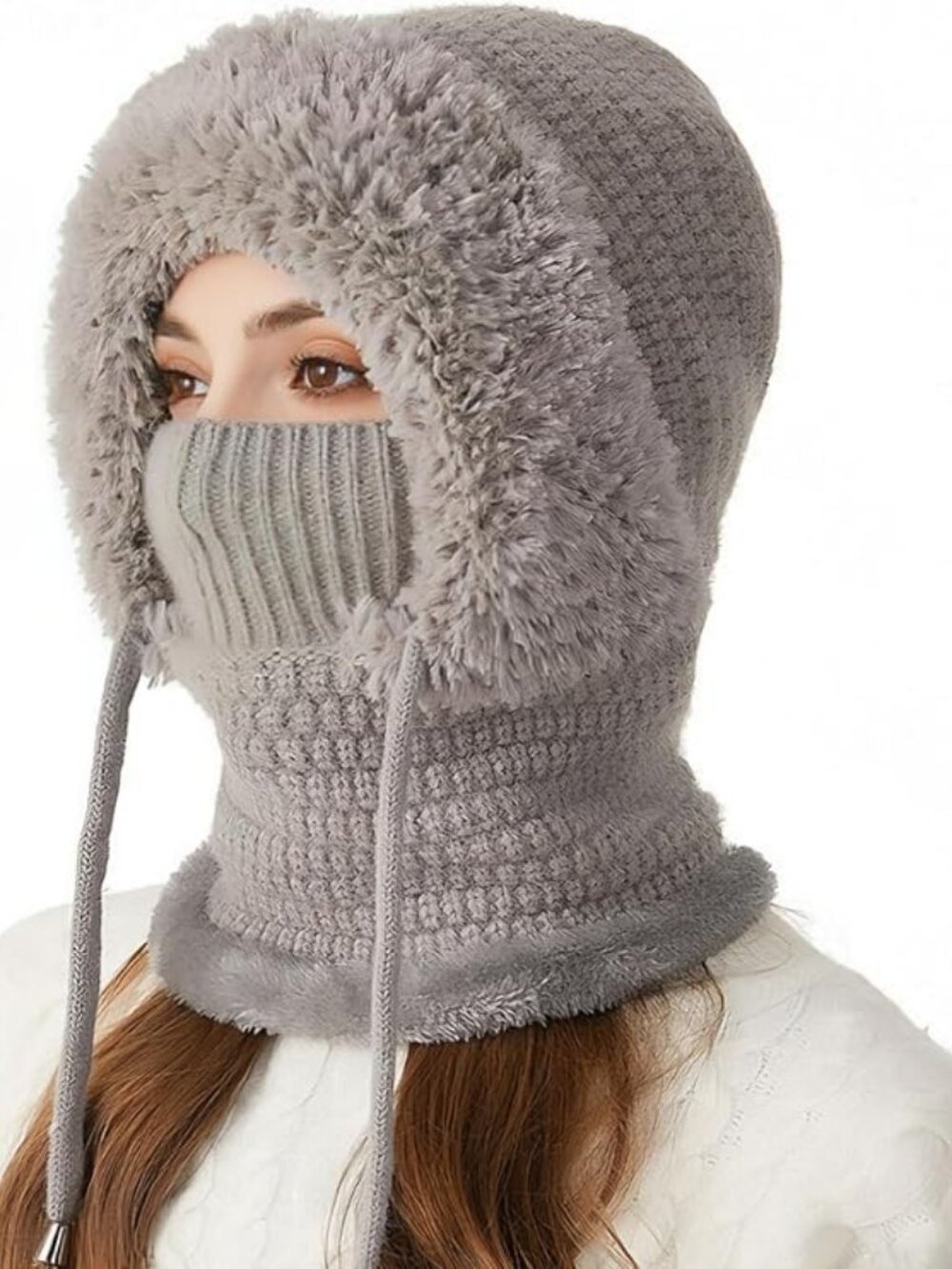 3 in 1 Beanie Hat with Scarf and Mask, Women Fleece Lined Beanie Hat Scarf Mask